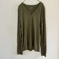 GAP ギャップ 長袖 無地 Vネック ヘンリー リブ L 緑 綿 トップスのサムネイル