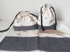SALE ハンドメイド☆車柄 乗り物柄 お弁当巾着セット