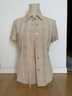 【MELANI】楊柳シフォン シェルボタン シアーチェックシャツ(半袖)のサムネイル