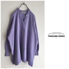 トラッツォドンナ【洗える】スキッパー チュニック丈 ラベンダー ルーズ ニット