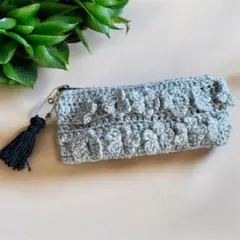 ハンドメイド　編み物　ペンケース　筆箱　お花　リボンペンケース　かぎ編み韓国