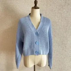 H&M/ライトブルー 大きめボタン付き クロプト丈カーディガン XS