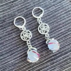 手作りシルバーフープピアス カラフルストーン付き