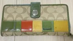 値下げ★コーチ 長財布 ブルー系 シグネチャー