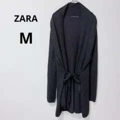 ザラ ニット ブラック フロントタイ付き ロングカーディガン シンプル 無地 春