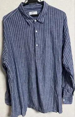 UNIQLO ネイビー/ホワイトストライプ 長袖シャツ XXL