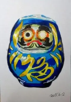 ダルマの絵画 赤紫 手描き 正方形 - メルカリ