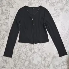 GU ジーユー リブ ダブルジップ Ｖネック カーディガン ブラック Ｓカーデ