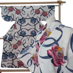 【浴衣】夏物　花柄 白　薔薇　身丈153cm　夏祭り　綿
