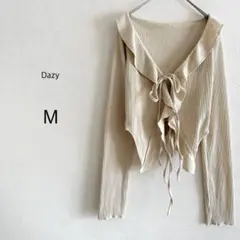 DAZY デイジー フリル リブニット カーディガン リボン アイボリー M