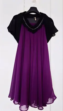 パープル ブラック フレアドレス ボレロ セット 7号 体型カバー S ビジュー