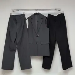 UNIQLO タックワイドパンツ旧型グレー 黒ブラックジレ3点セット