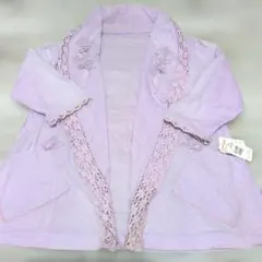 薄紫 花柄刺繍 レースカーディガン 七分袖