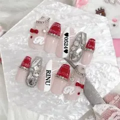 ネイルチップ 現品 既製品 赤 ツイード 歌い手 量産型 スナ系 クリスマス 冬