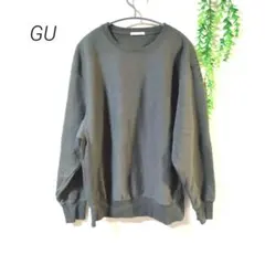 GU メンズ スウェット L 深緑 リブ切替 クルーネック トレーナー