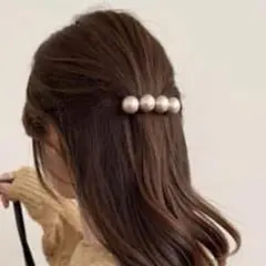 韓国風 大粒パール バレッタ ヘアアクセサリー おしゃれ ブラウン