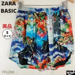 美品 ZARA BASIC ザラ ミニスカート リゾート柄 S トロピカル