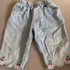 ライトブルーデニムパンツ チェリー刺繍