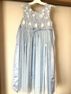 水色 フォーマルドレス 花飾り リボン付き　120