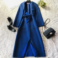 美品✨マックスマーラ ロングコート カシミヤ混 女優襟 ネイビー 42 大きめ 美品✨マックスマーラ マキシ丈コート カシミヤ混 女優襟 ネイビー 42
