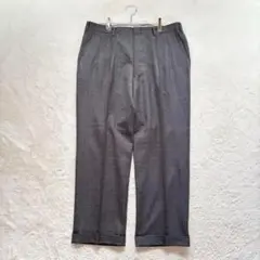☆【スラックス】W94 グレー系 チェック柄 秋冬 ツータック ウール 仕事着