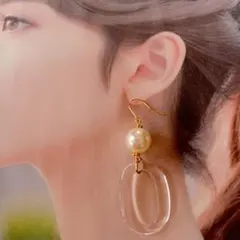 No.11 ♡ハンドメイド クリアオーバル×パールピアス♡