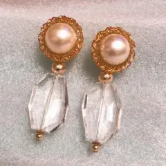 クリアガラス×パールボタン ピアス