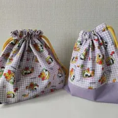 給食２点セット お弁当袋 コップ袋 お弁当柄 パープル
