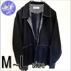 レトロブルゾン/ジャケット/ 裏地柄物/黒ブラック/白ホワイト/ MLサイズ古着