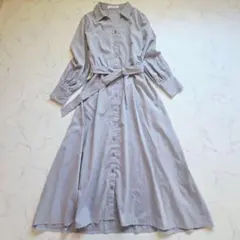 RAY CASSIN　オープンカラー　ロングシャツワンピース　ベルト付　長袖　Ｆ