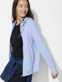 UNIQLO 接触冷感エアリズムUVカットメッシュパーカ長袖レディースL ブルー