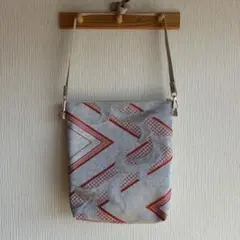 No.123 帯リメイク　ショルダーバッグ　大　サコッシュ　シルバー　オレンジ