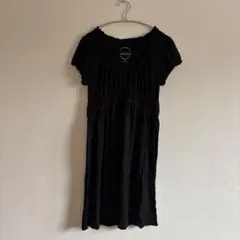 1点物✨【M】 黒 ブラック 半袖 ひざ丈ワンピース ヴィンテージ