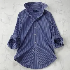 ポロラルフローレン CUSTOM FIT 長袖シャツ ストライプ ブルー S