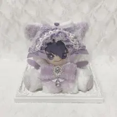 おすわりぬい服 ちびぐるみ ホワイト×パープル ねこ耳 - メルカリ
