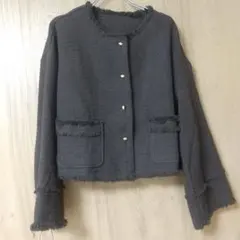 Louere オーバルボタンルーズツイードジャケット ツイード