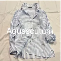 Aquascutum アクアスキュータム　リネン100% ストライプシャツ　刺繍のサムネイル