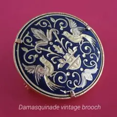 ダマスキナード ブローチ スペイン製 象嵌細工 ヴィンテージ 彫金細工