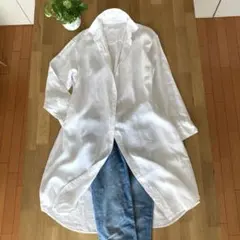 無印良品　リネン　長袖シャツワンピース