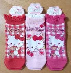 サンリオ　ハローキティ　靴下　23〜25cm　3点セット　ピンク　レッド