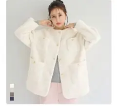 cocaプードルボア ノーカラージャケット コート M