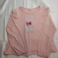 anyFAM うさぎ ピンク 小花柄 ロンT 肩フリル 130