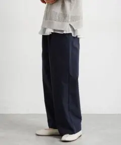 studio CLIP UVカット イージーケア タックストレートパンツ L 紺