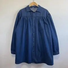 〜80s ヴィンテージ ユーロ フルオープン デニムスモック ギャザー 古着
