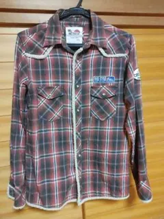 CRUサーフ　ボア付きスナップボタンチェックネルシャツ　古着