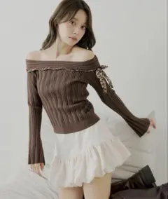 新品未使用 タグ付き 【2025新作】チコ レオパード肩リボンオフショルニット