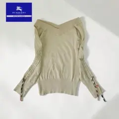 BURBERRY BLUE LABELVネックニットベージュリボンMノバチェック