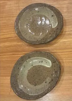 刷毛目 楕円皿 2枚　小皿 取皿 陶器　刻印　洸