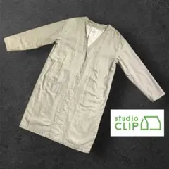 ★studio CLIP コットンリネンノーカラーコート★ロングコート ベージュ