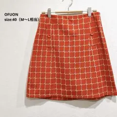 OFUON/オフオン スカート タイト ミニ オレンジ レトロ 昭和 チェック